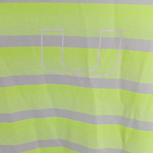Miami Hurricanes Adidas Striped Logo Golf Polo Shirt Sz M Neon Grn Light Purple - Picture 8 of 11